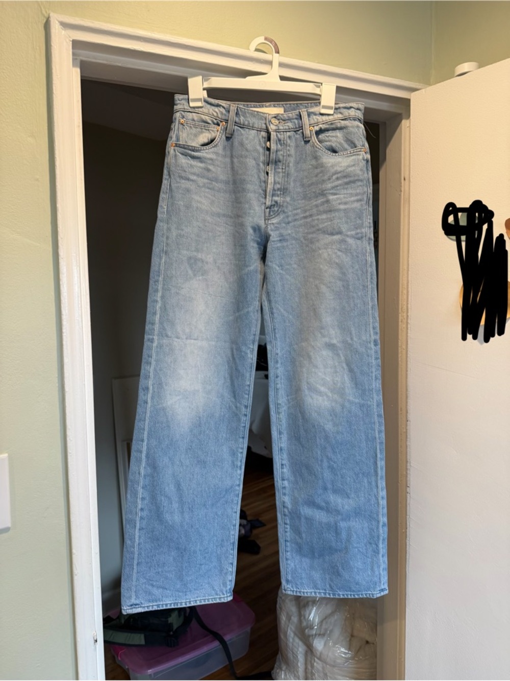 MOTHER Wide Leg Jeans in Light Blue Denim